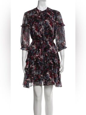 Saloni Tilly Ruffle Silk Floral Button Down Dress